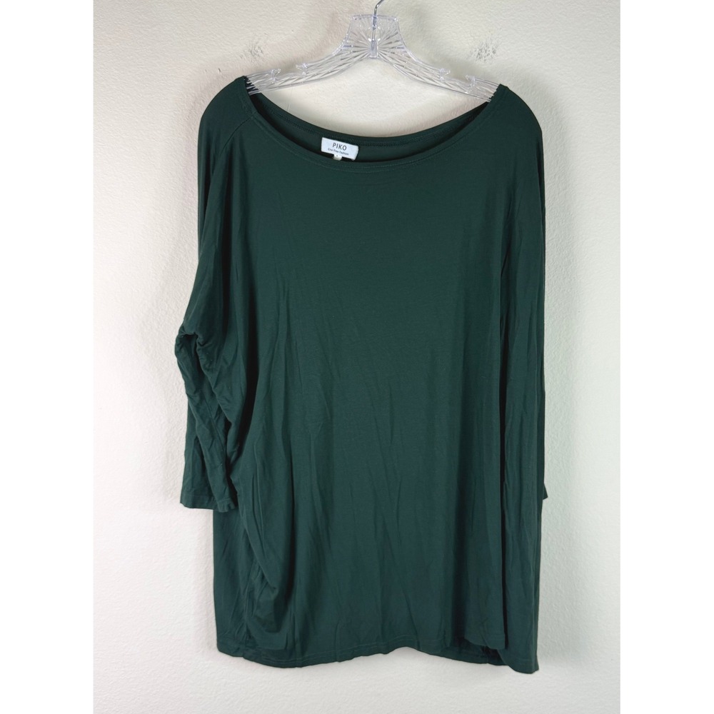 PIKO Top Womens S Green T185143 Bamboo Spandex 3/4 Sleeve Oversized Boat Neck
